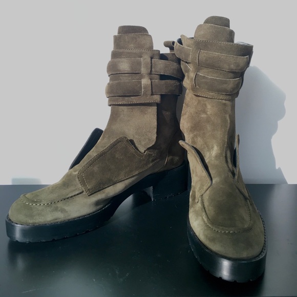 Balenciaga Shoes - Balenciaga women’s green suede combat boots 40